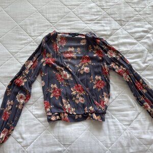 Blue and Pink Floral Long Sleeve Shirt American Eagle, Women's XS